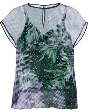Dries Van Noten Printed Silk Organza Top - Green