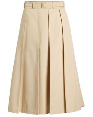 Patou Pleated Belted Midi Skirt - Natural