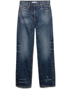 Prada Straight-Leg Distressed Denim Jeans - Blue