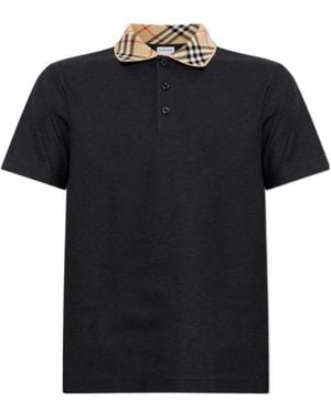 Burberry Check Collar Short Sleeved Polo Shirt - Black