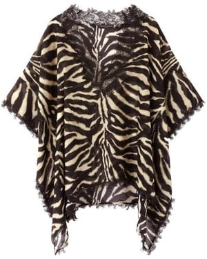Ermanno Scervino Lace Trim Zebra Poncho - Black