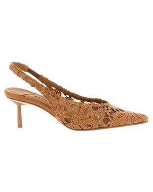 Le Silla Chantilly Pointed-Toe Lace Slingback Court Shoes - Brown