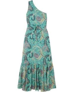 Etro One-Shoulder Belted Printed Satin-Jacquard Maxi Dress - Green