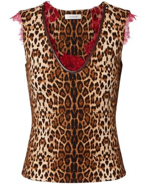 JACQUES WEI Lace-Trimmed Leopard-Print Top - Brown