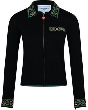 CASABLANCA Embroidered Zipup Knit Jacket - Black