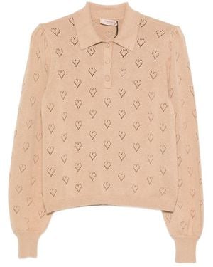Twinset Pointelle-Knit Buttoned Polo Shirt - Natural