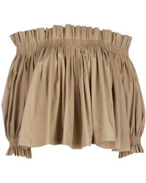 Dior Christian Gather Puff-Shoulder Cropped Blouse - Natural