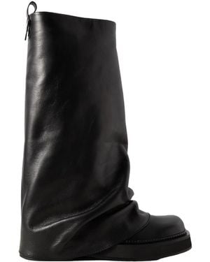 The Attico Layered Leather Knee Boots - Black