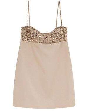 retroféte Shyla Satin Dress With Rhinestones Detail - Natural
