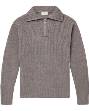 Officine Generale Tarek Ribbed-Knit Quarter-Zip Jumper - Grey