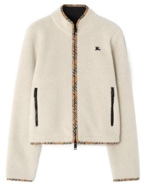 Burberry Cropped Wool Cashmere Blend Fleece Jacket - Natural