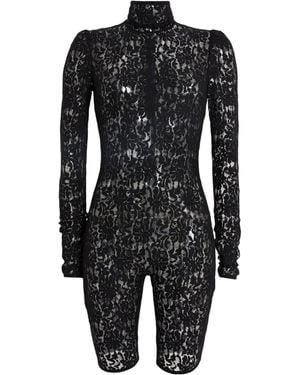 Dolce & Gabbana Solid-Color Short-Sleeve Lace Jumpsuit - Black