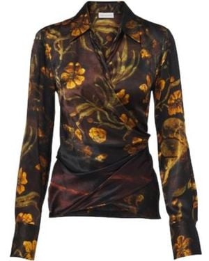 Dries Van Noten Draped Floral Silk Satin Wrap Top - Black