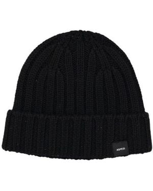 Aspesi Logo Patch Rib-Knit Beanie - Black