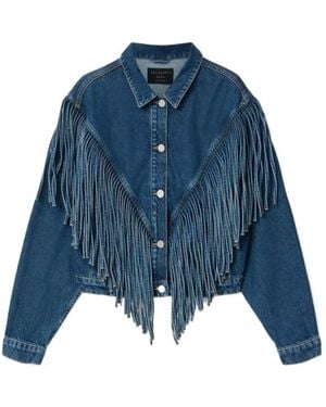 AllSaints Fringed Denim Jacket - Blue