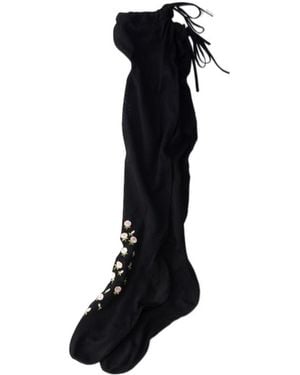 Prada Floral-Embroidered Parisian Socks - Black