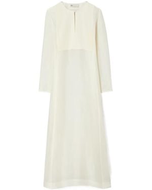 Tory Burch Pleated Crewneck Long Caftan - White