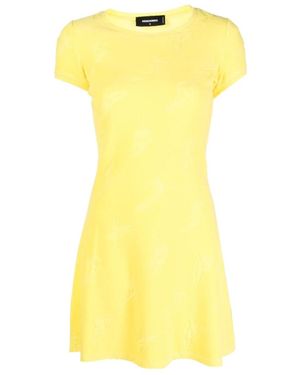 DSquared² Round-Neck Flared Mini Dress - Yellow
