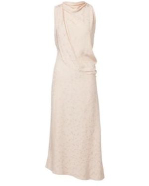 Victoria Beckham Asymmetric Draped Floral Satin Midi Dress - Natural