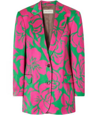 Dries Van Noten Floral-Print Satin Blazer - Pink