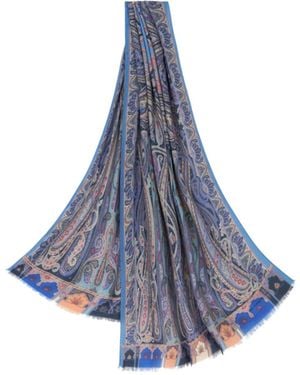 Etro Fringed Paisley Scarf - Blue