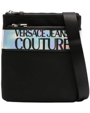 Versace Jeans Couture Iridescent Logo-Jacquard Messenger Bag - Black