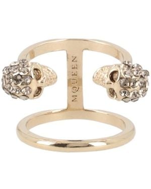 McQueen Skull Embellished Ring - White