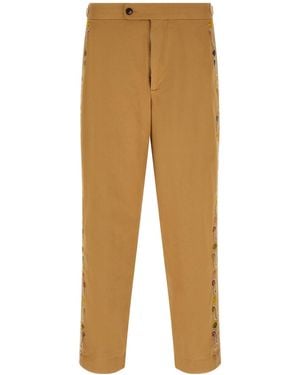 Bode Feather Runner Embroidered Casual Pants - Natural