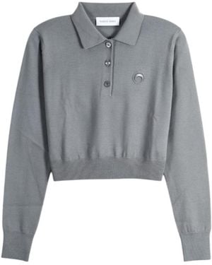 Marine Serre Classic Merino Wool Knitted Polo Shirt - Grey