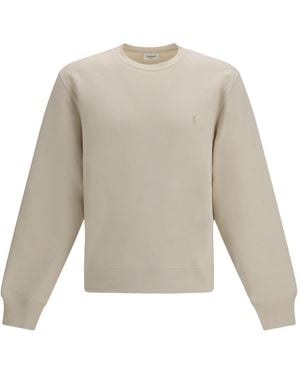 Saint Laurent Logo Embroidered Crewneck Sweatshirt - White