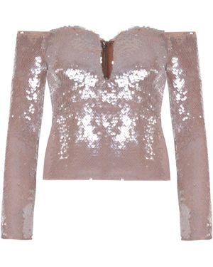 Self-Portrait Sequin Off Shoulder Top - Pink