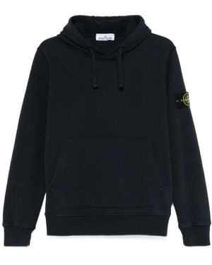Stone Island Logo Patch Straight Hem Hoodie - Blue