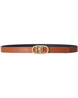Ralph Lauren Oval-Logo Reversible Leather Skinny Belt - White