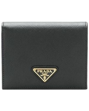 Prada Logo Plaque Small Wallet - Grey