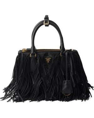 Prada Galleria Small Leather Bag With Fringe - Black
