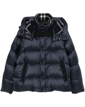 Burberry Quilted Hooded Down Jacket - Blue