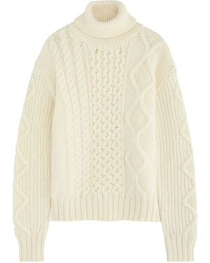 Moncler Wool Cable Knit Turtle-Neck Sweater - Natural