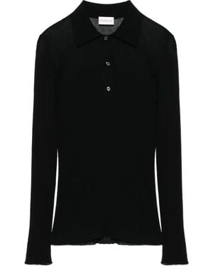 Moncler Long-Sleeved Fine Ribbed Polo Top - Black