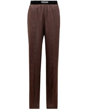 Tom Ford Stretch Satin Pj Pants - Brown