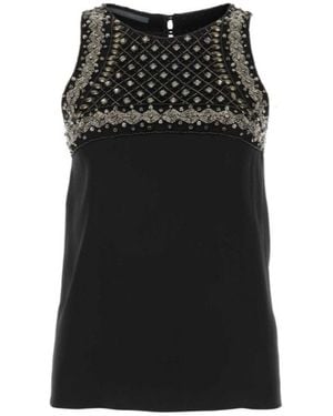 Alberta Ferretti Bead-Embellishment Crewneck Sleeveless Blouse - Black