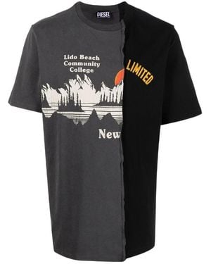 DIESEL Panelled Graphic-Print T-Shirt - Black