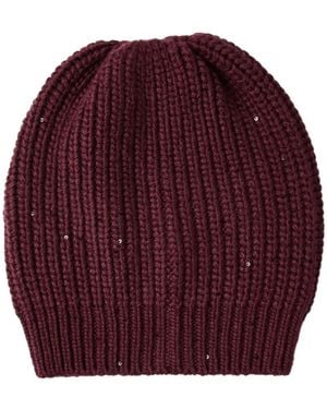 Brunello Cucinelli Ribbed Sequin Beanie - Red