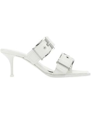 McQueen Buckle-Detailed Heeled Sandals - White