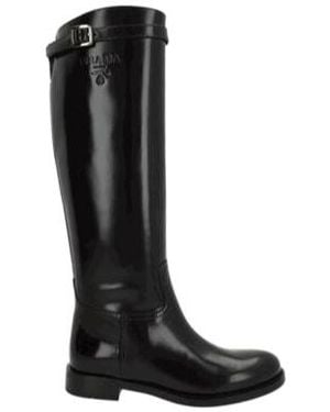 Prada Round-Toe Zipped Boots - Black