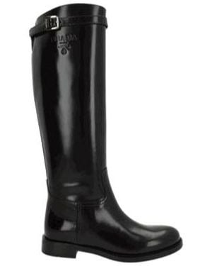 Prada Round-Toe Zipped Boots - Black
