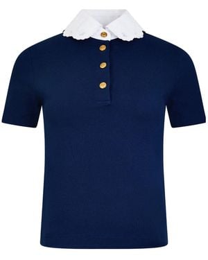 Valentino Fine Ribbed Short-Sleeve Polo Shirt - Blue
