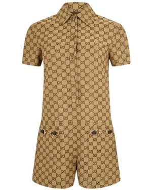 Gucci Logo Short Sleeve Jumpsuit - Natural