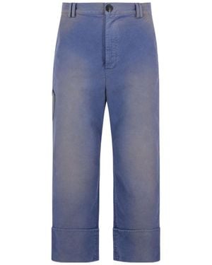 NAMACHEKO Leather-Patch Turn-Up Pants - Blue