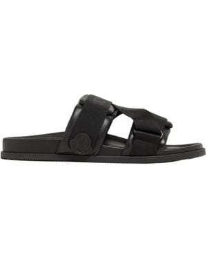 Moncler Mon Summer Logo Patch Slides - Black