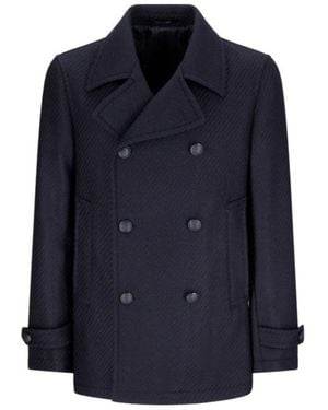 Tagliatore Double-Breasted Herringbone Coat - Blue